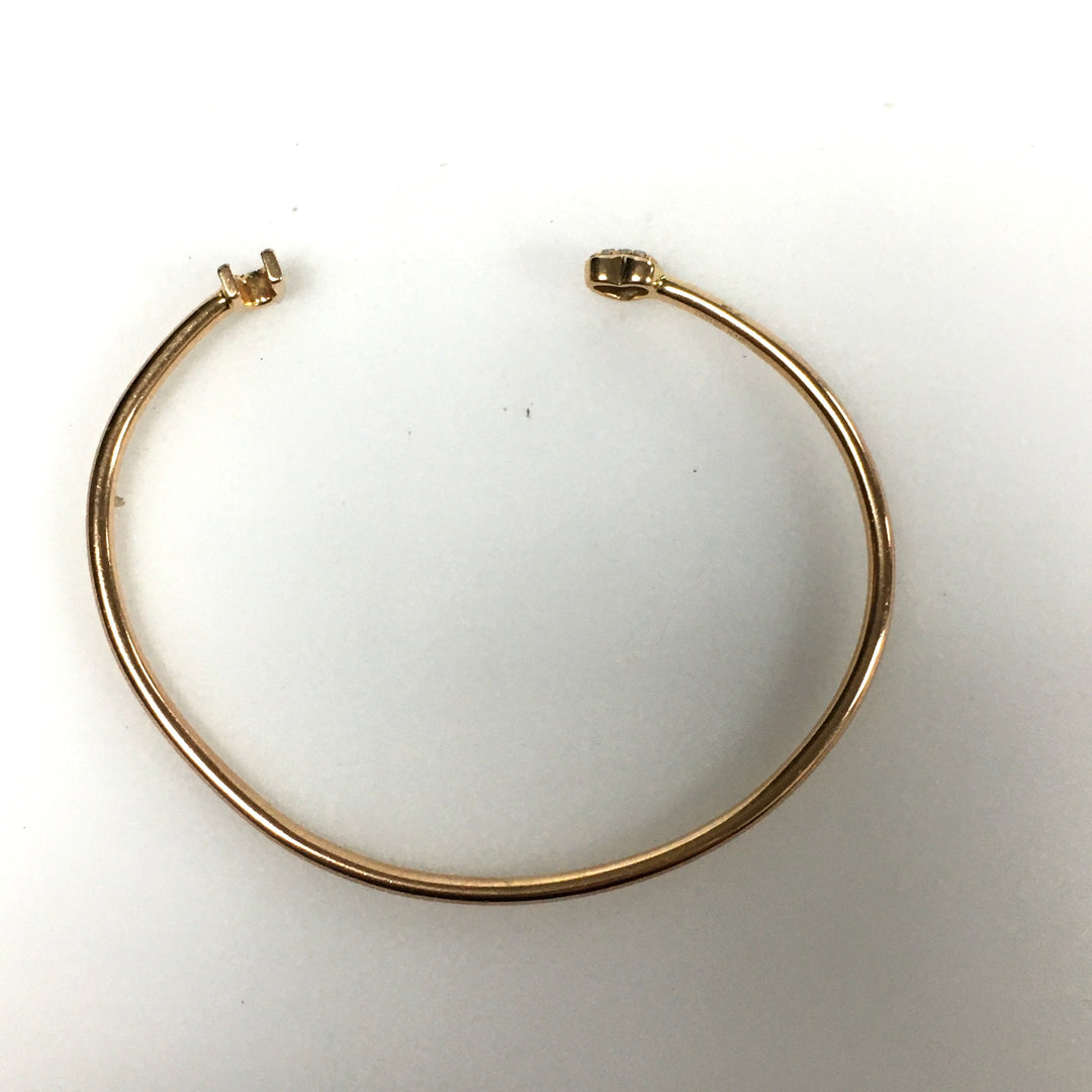 v678 Vintage 18k Yellow Gold Open Cuff Bangle Bracelet Diamond Heart & Letter U