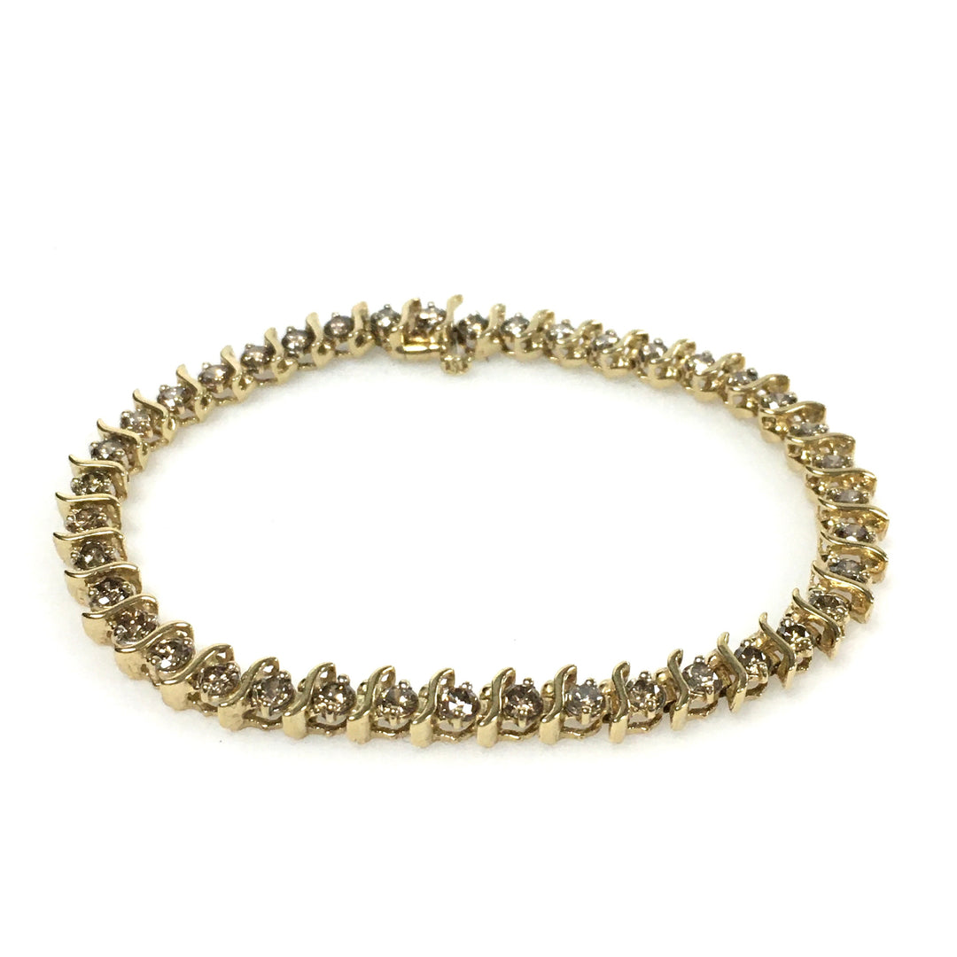 v679 Vintage 10k Yellow Gold S-Link Tennis Bracelet 4cts Row-set Diamond 7" Long