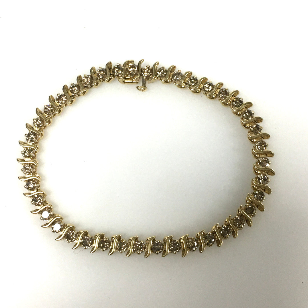 v679 Vintage 10k Yellow Gold S-Link Tennis Bracelet 4cts Row-set Diamond 7" Long