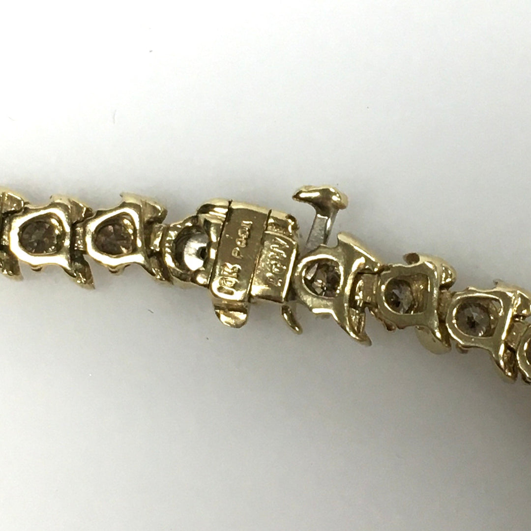 v679 Vintage 10k Yellow Gold S-Link Tennis Bracelet 4cts Row-set Diamond 7" Long