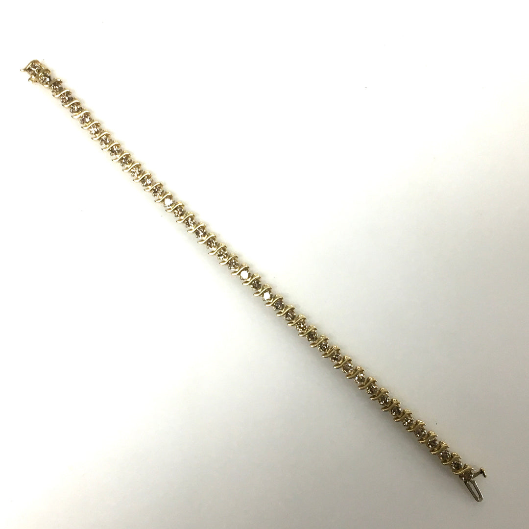 v679 Vintage 10k Yellow Gold S-Link Tennis Bracelet 4cts Row-set Diamond 7" Long