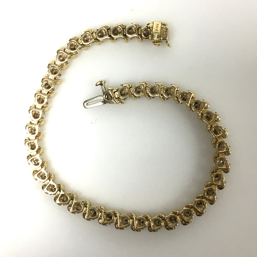 v679 Vintage 10k Yellow Gold S-Link Tennis Bracelet 4cts Row-set Diamond 7" Long