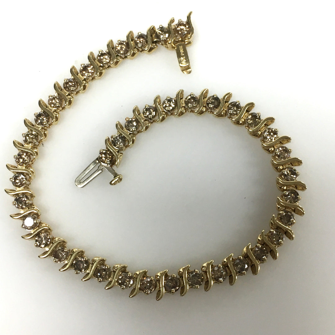 v679 Vintage 10k Yellow Gold S-Link Tennis Bracelet 4cts Row-set Diamond 7" Long