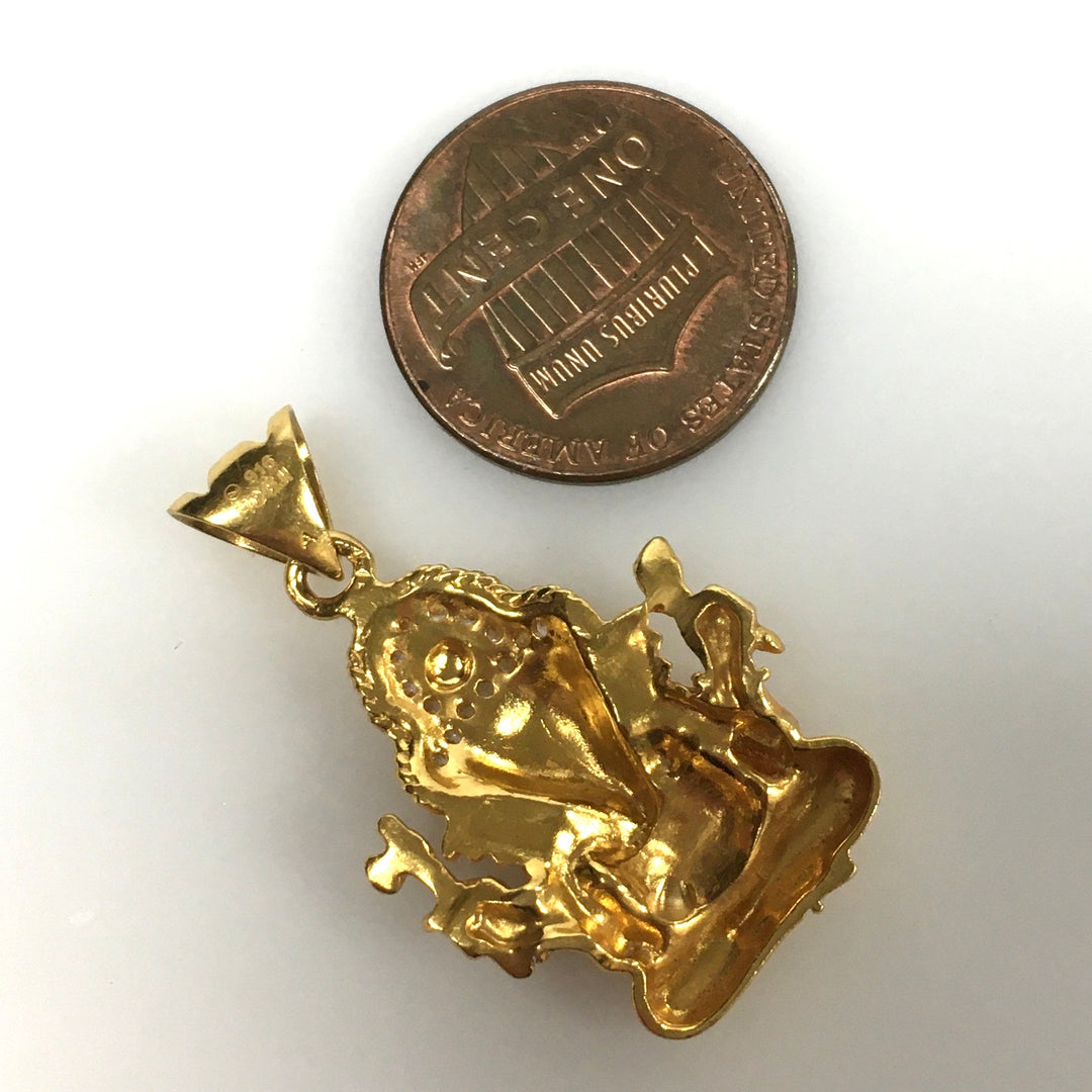v682 Vintage 22K Yellow Gold Lord Ganesha Pendant Charm with Ruby & Cubic Zirconia Stones