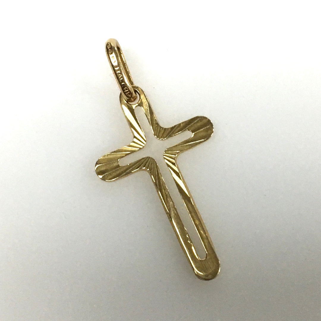 v683 Vintage 14K Yellow Gold Vross Pendant Featuring a Diamond-cut or Etched design