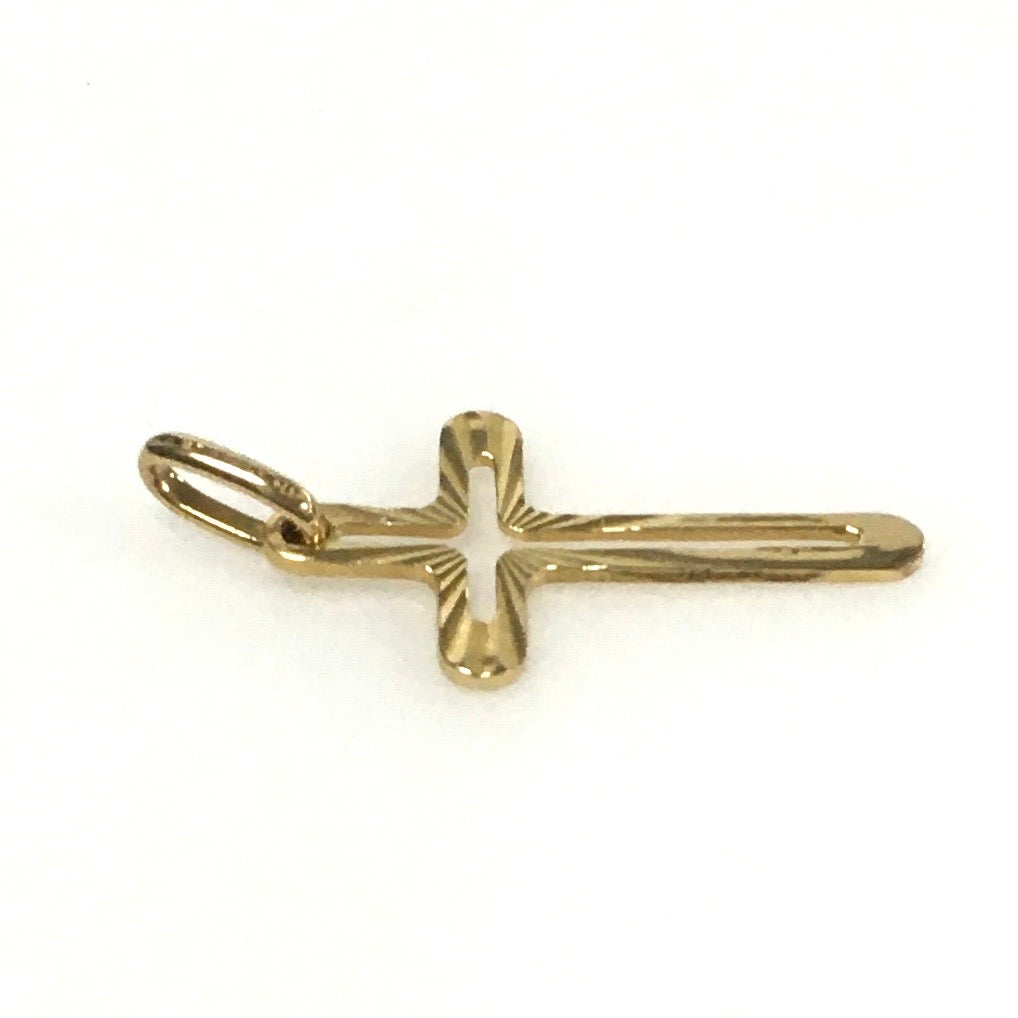 v683 Vintage 14K Yellow Gold Vross Pendant Featuring a Diamond-cut or Etched design