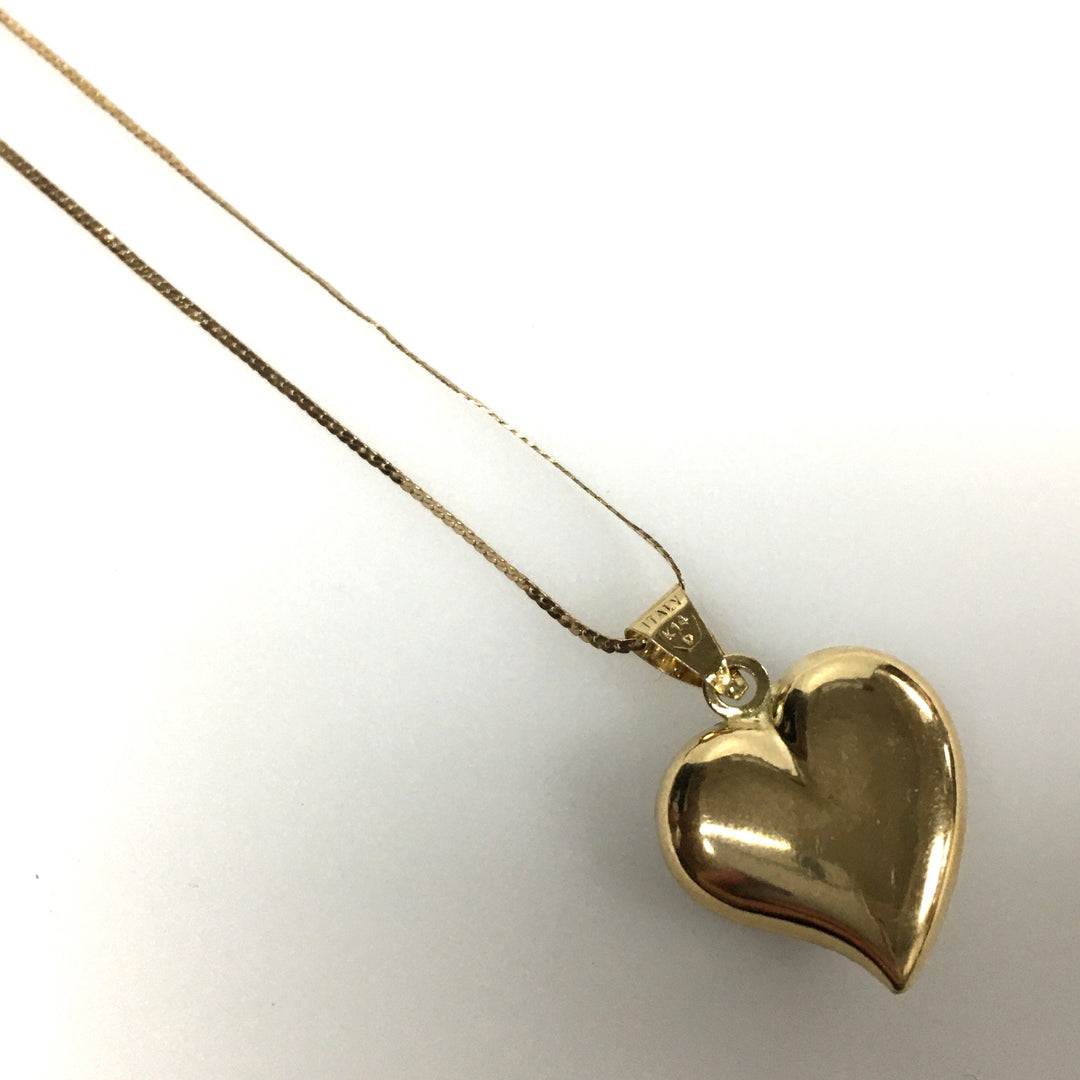 v685 Vintage 14K Yellow Gold Heart Pendant Necklace with Pavé-set Crystal 18" Long