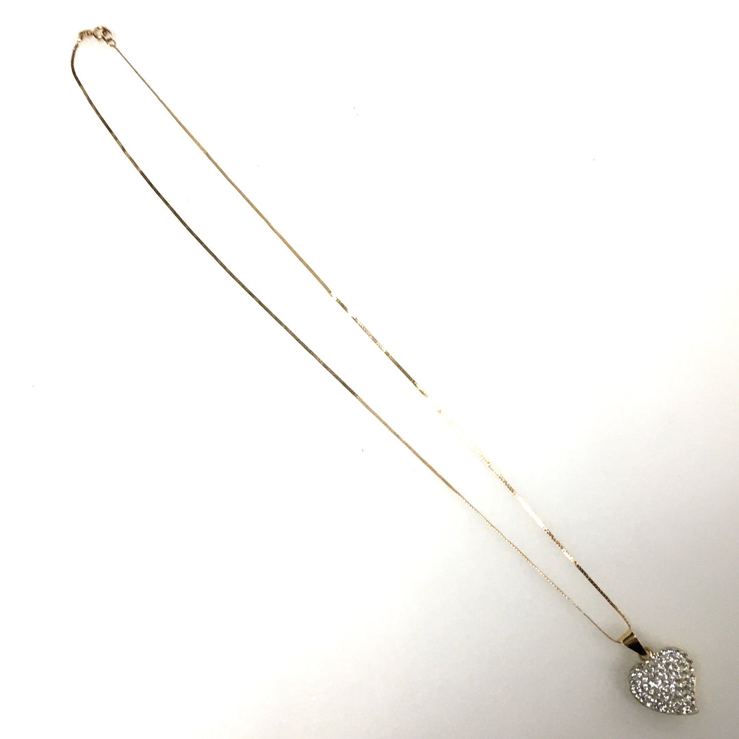 v685 Vintage 14K Yellow Gold Heart Pendant Necklace with Pavé-set Crystal 18" Long