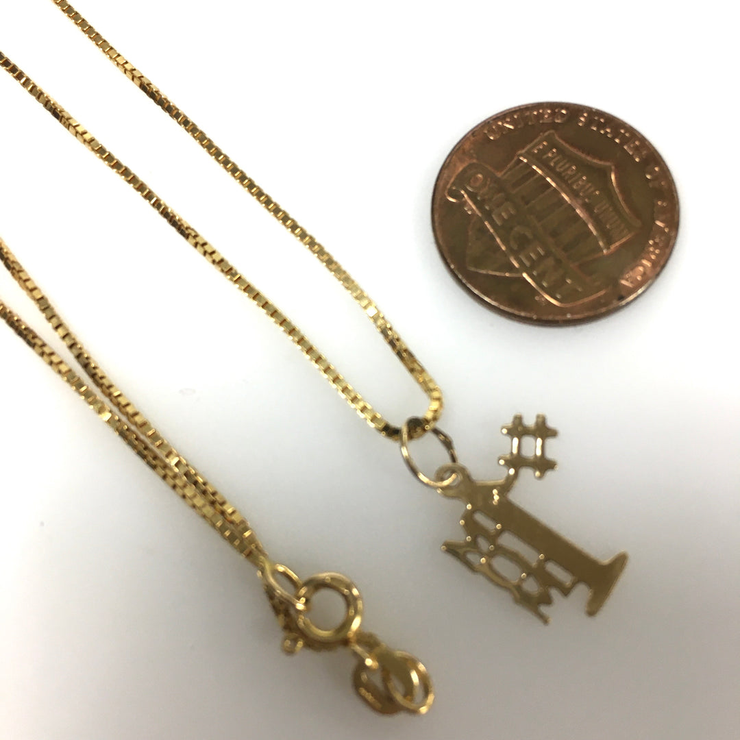 v687 Vintage 14K Yellow Gold #1 Mom Pendant Box Chain Necklace 16" Long Mother's Day