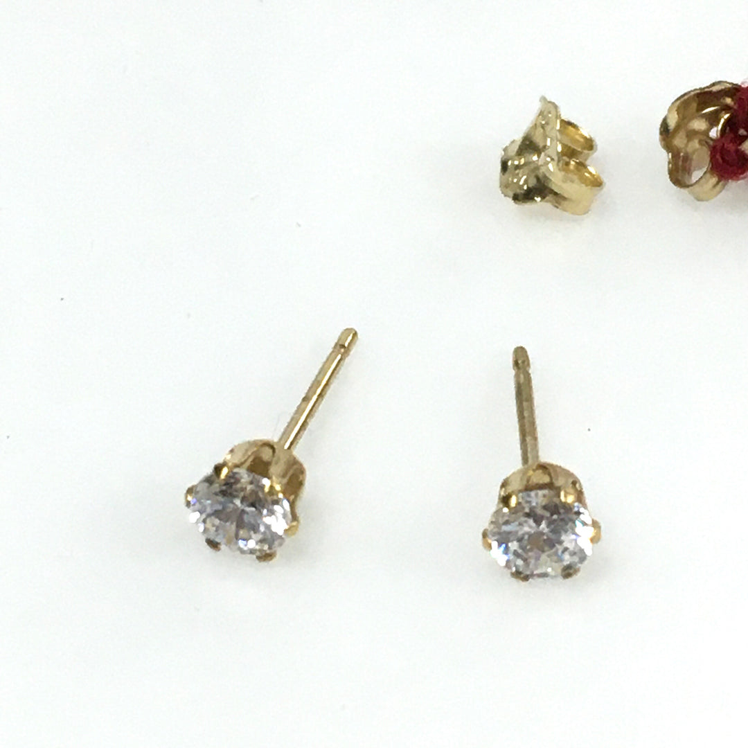 v693 Vintage 14k Yellow Gold 0.4cts White Stone Stud Pierced Earrings