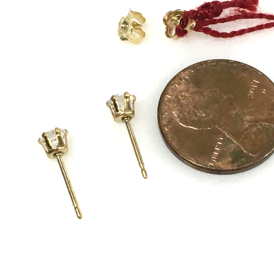 v693 Vintage 14k Yellow Gold 0.4cts White Stone Stud Pierced Earrings