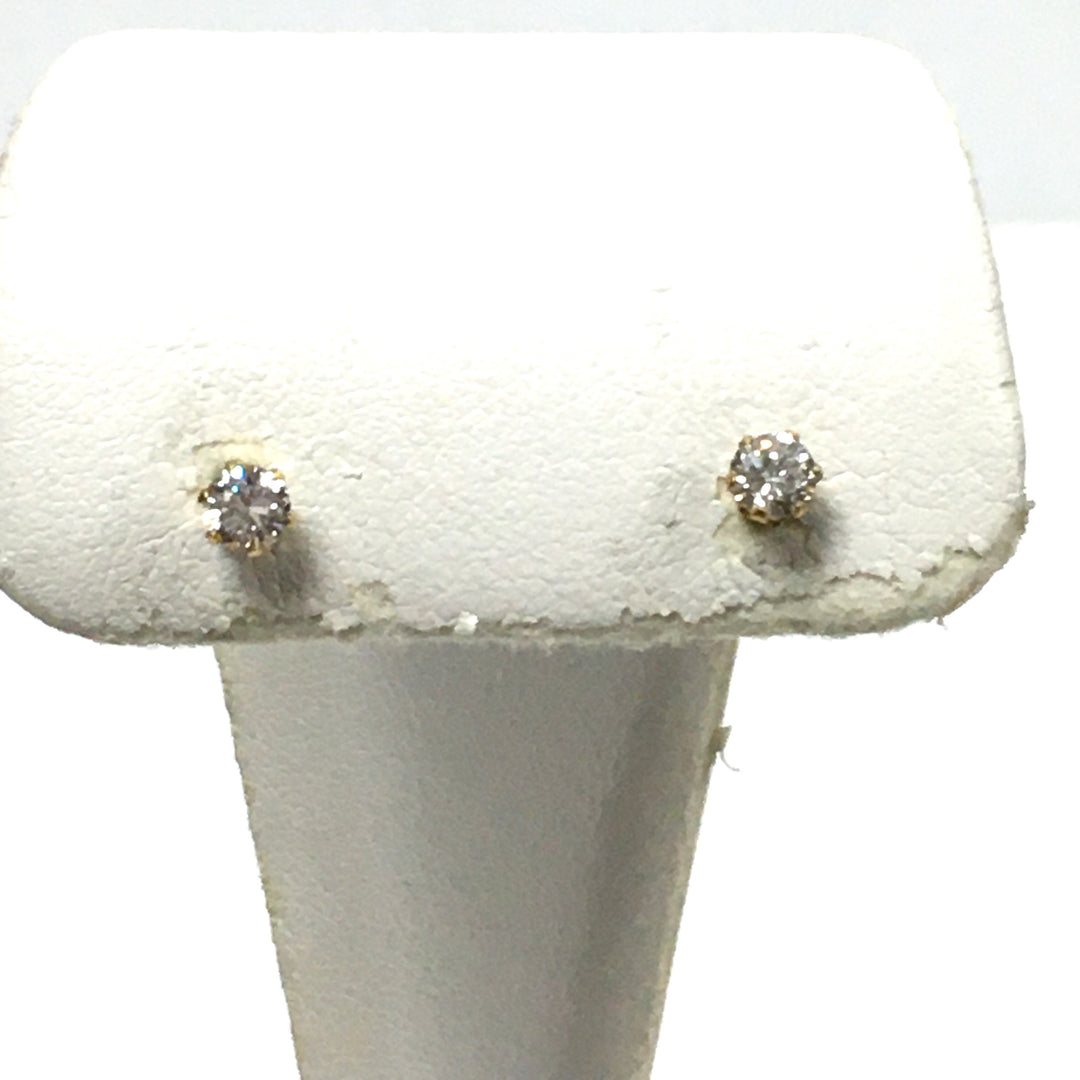 v693 Vintage 14k Yellow Gold 0.4cts White Stone Stud Pierced Earrings