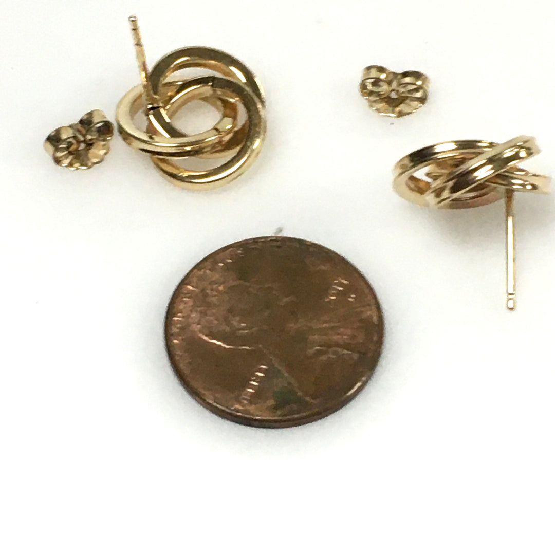 v695 Vintage 14k Yellow Gold Stud Pierced Earrings Love Knot Design