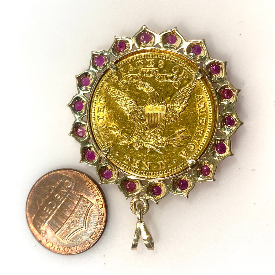 v729 collectible 1894 American Liberty Head gold coin in 24k in Ruby & 14K Gold