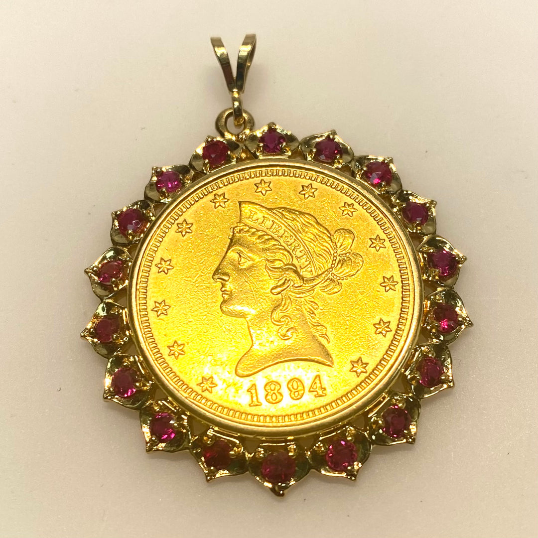 v729 collectible 1894 American Liberty Head gold coin in 24k in Ruby & 14K Gold