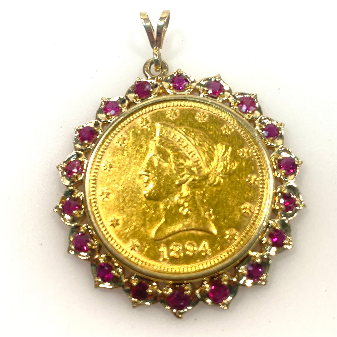 v729 collectible 1894 American Liberty Head gold coin in 24k in Ruby & 14K Gold