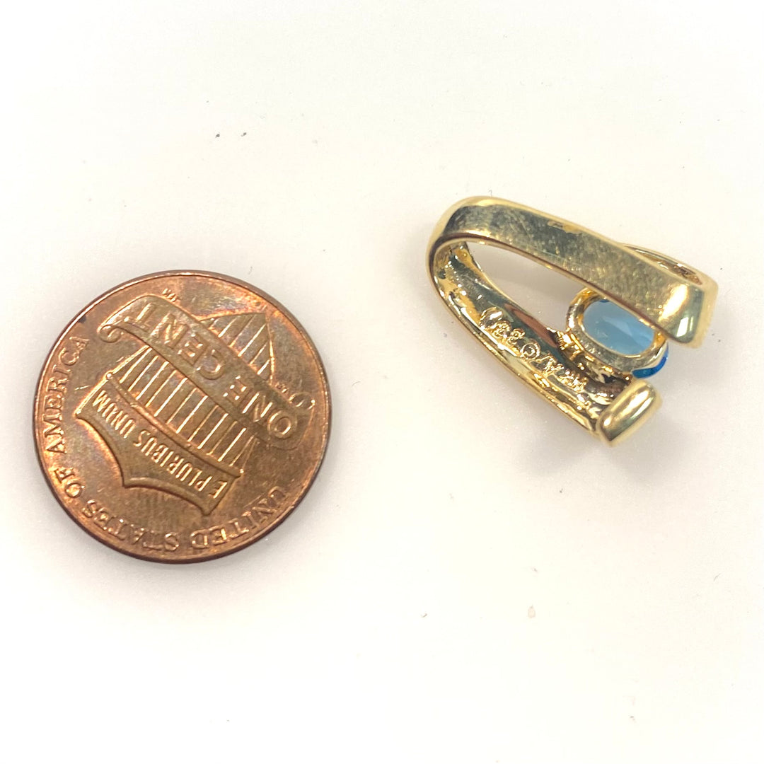 v730 Vintage 14k Yellow Gold Blue Topaz and Diamond Slide Pendant Charm