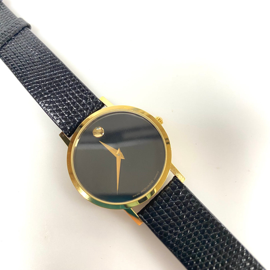 m731 Vintage Movado Museum Classic Watch Minimalist Black Dial Gold-toned Dot