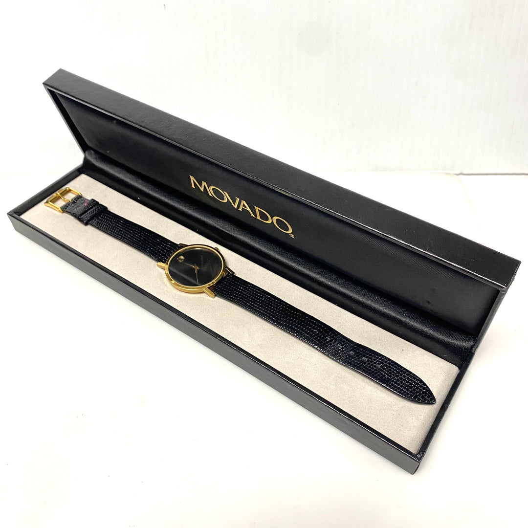 m731 Vintage Movado Museum Classic Watch Minimalist Black Dial Gold-toned Dot