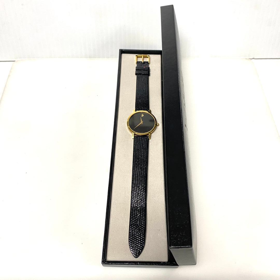 m731 Vintage Movado Museum Classic Watch Minimalist Black Dial Gold-toned Dot