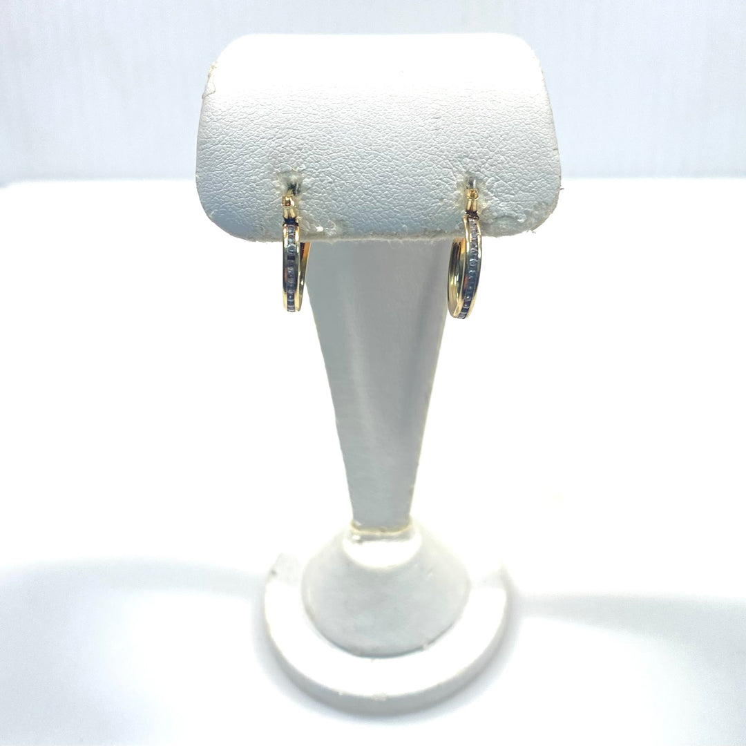 v737 Vintage 10k Yellow Gold Small 10mm Hoop Earrings with Accent Stones