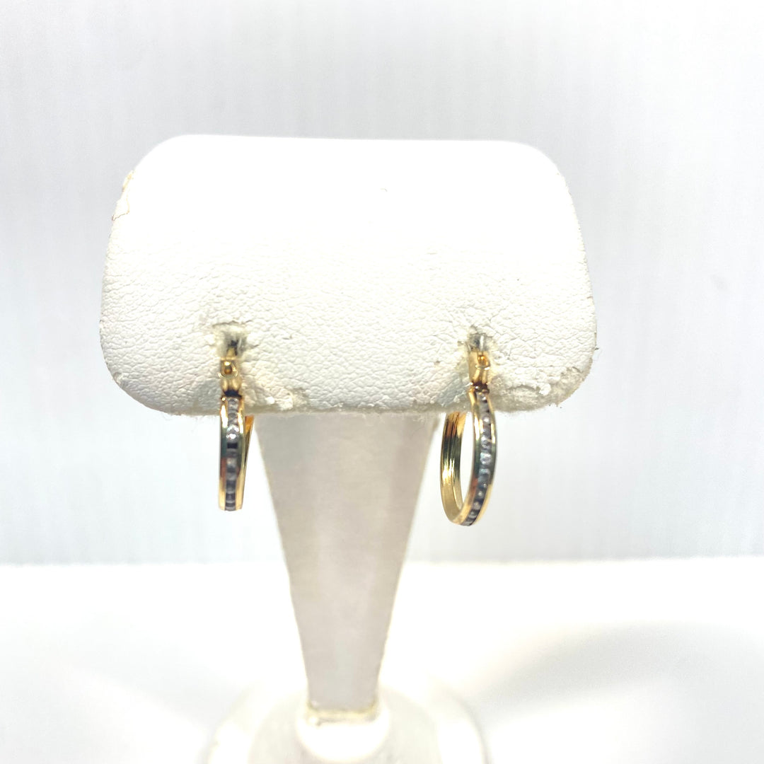 v737 Vintage 10k Yellow Gold Small 10mm Hoop Earrings with Accent Stones