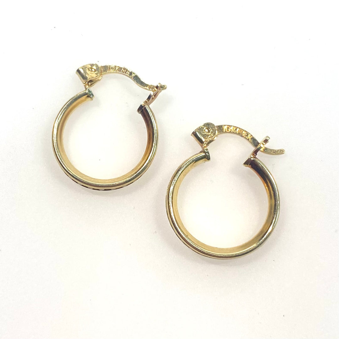 v737 Vintage 10k Yellow Gold Small 10mm Hoop Earrings with Accent Stones
