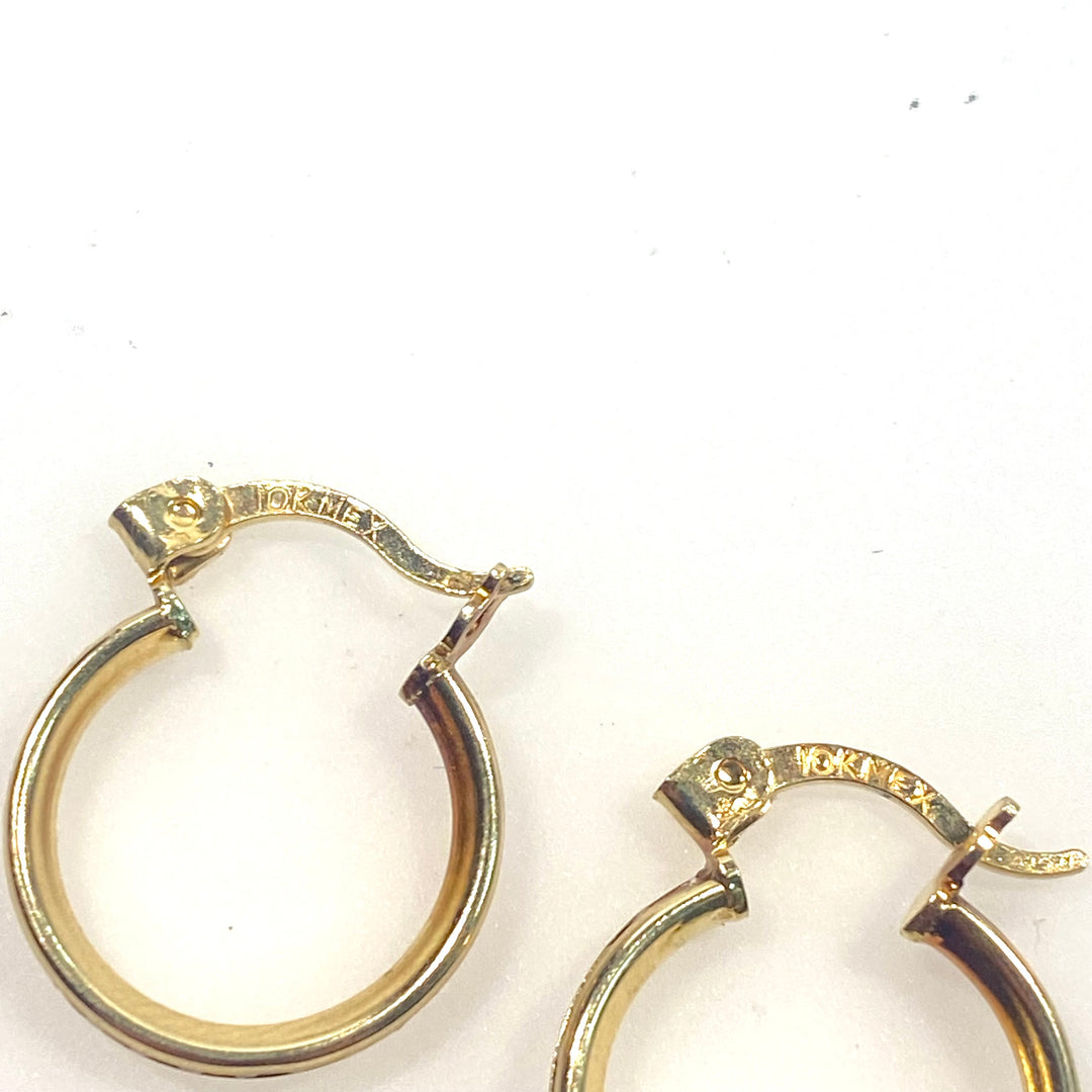 v737 Vintage 10k Yellow Gold Small 10mm Hoop Earrings with Accent Stones
