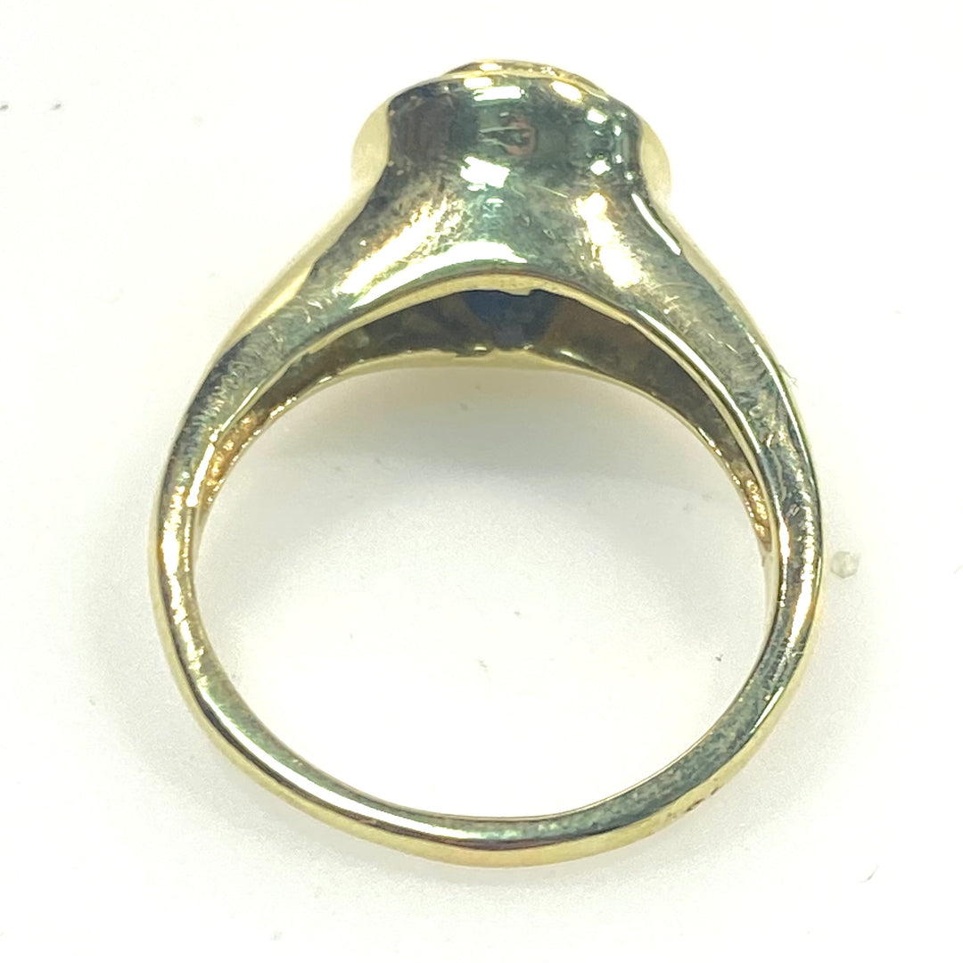 v739 Vintage 18K Yellow Gold Central Blue Sapphire in Diamonds Halo Ring Size 6.5