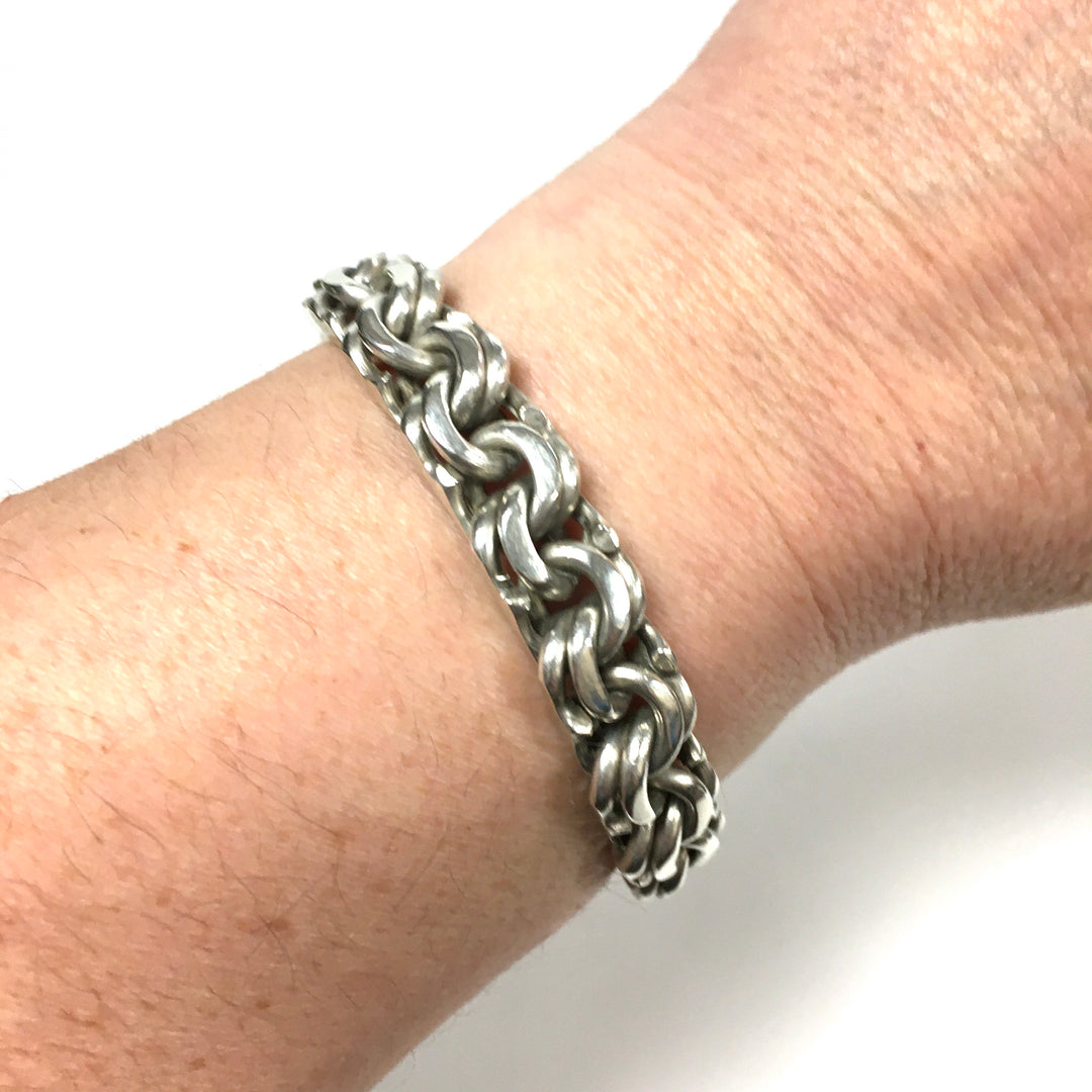 v751 Vintage 925 Sterling Silver Byzantine Style Chunky Link Bracelet 7.5"