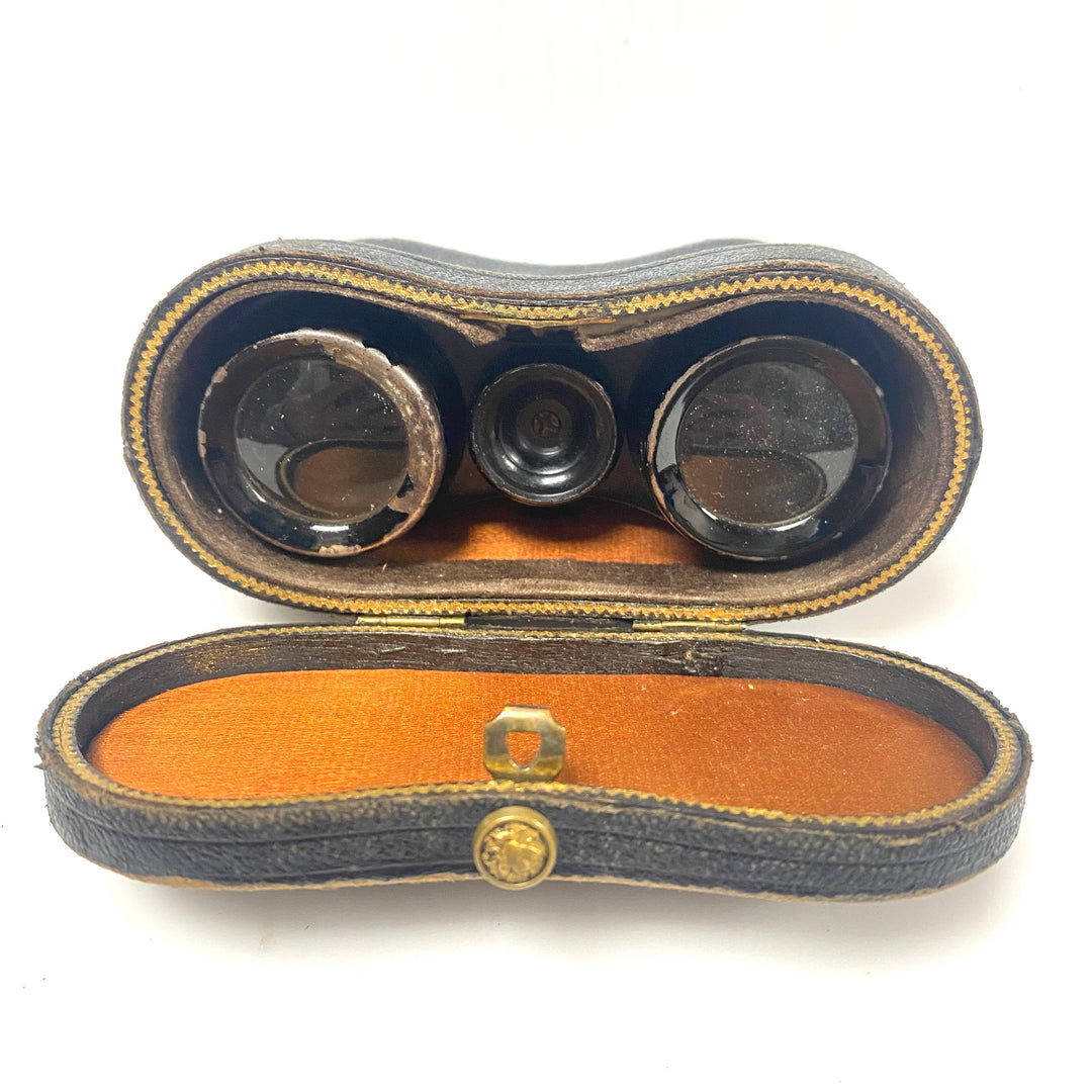 v754 Vintage Antique-style Opera Theater Glasses Miniature Binoculars Black Case