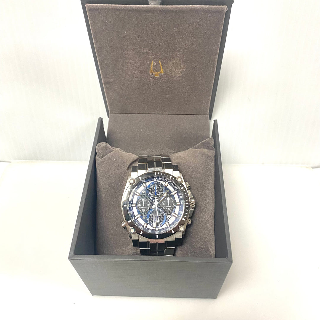 v758 Bulova Precisionist Chronograph Model 98B316 Quartz Stainless Steel Watch