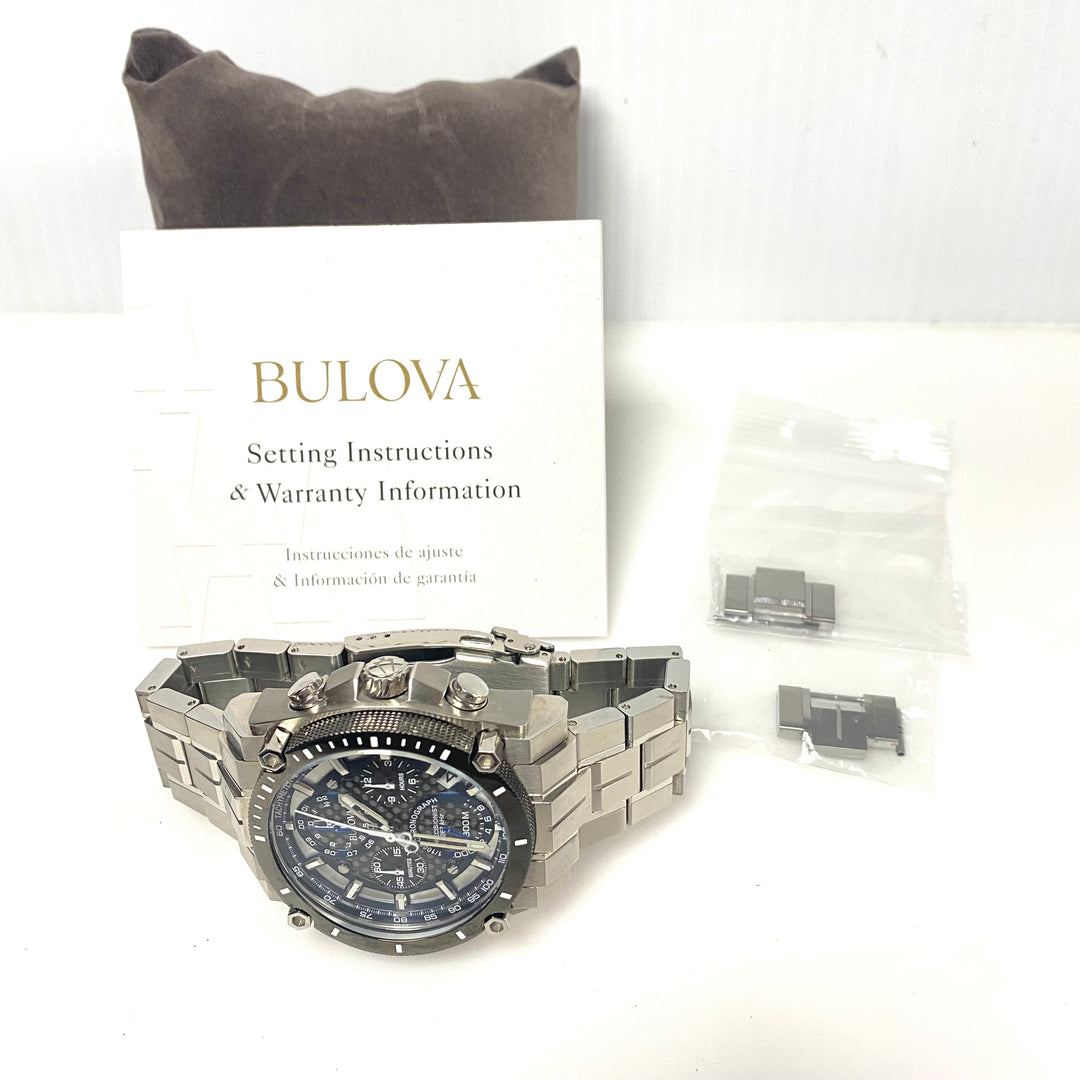 v758 Bulova Precisionist Chronograph Model 98B316 Quartz Stainless Steel Watch