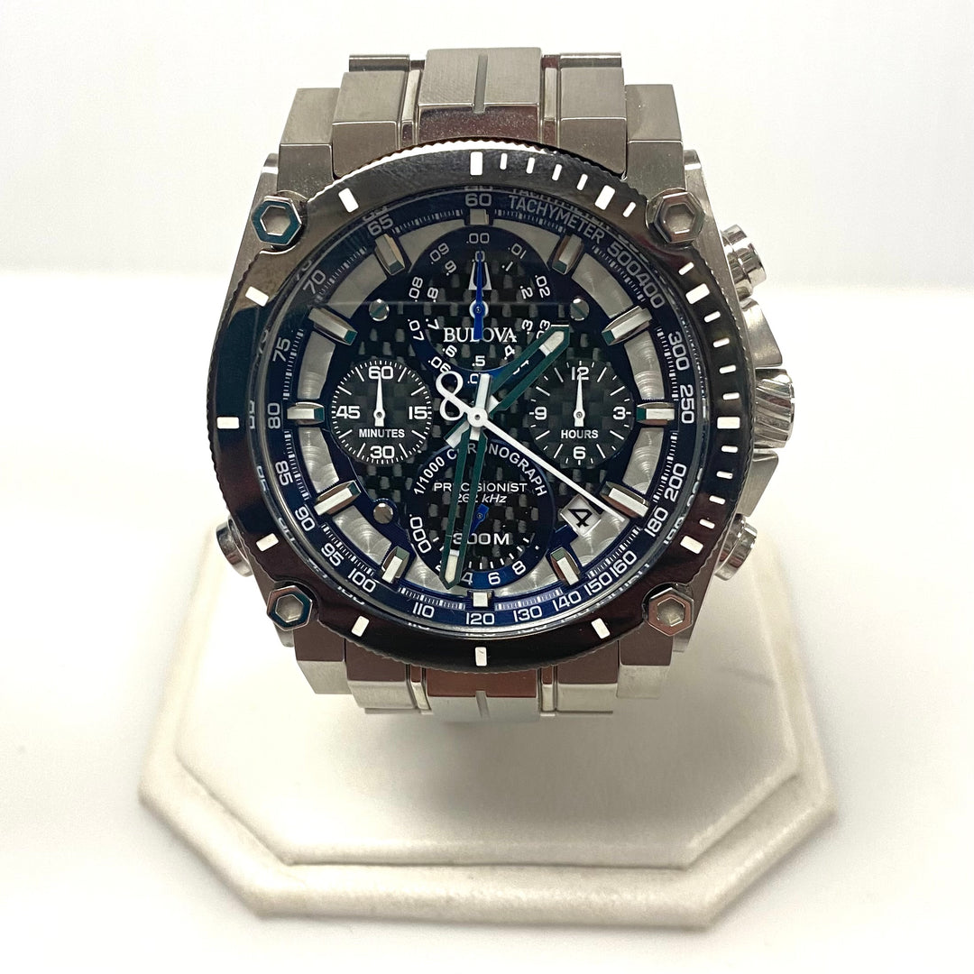 v758 Bulova Precisionist Chronograph Model 98B316 Quartz Stainless Steel Watch