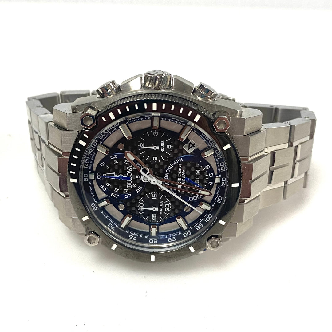 v758 Bulova Precisionist Chronograph Model 98B316 Quartz Stainless Steel Watch