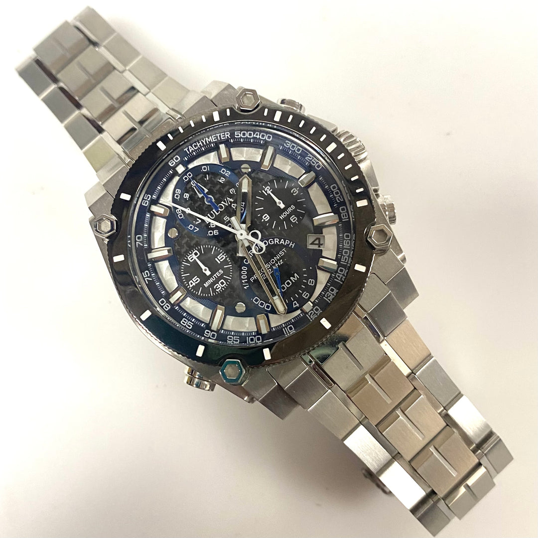 v758 Bulova Precisionist Chronograph Model 98B316 Quartz Stainless Steel Watch