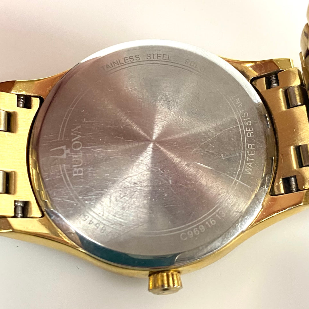 v772 Vintage Bulova Men's Classic Diamond Gold-Tone Stainless Steel Wrist Watch