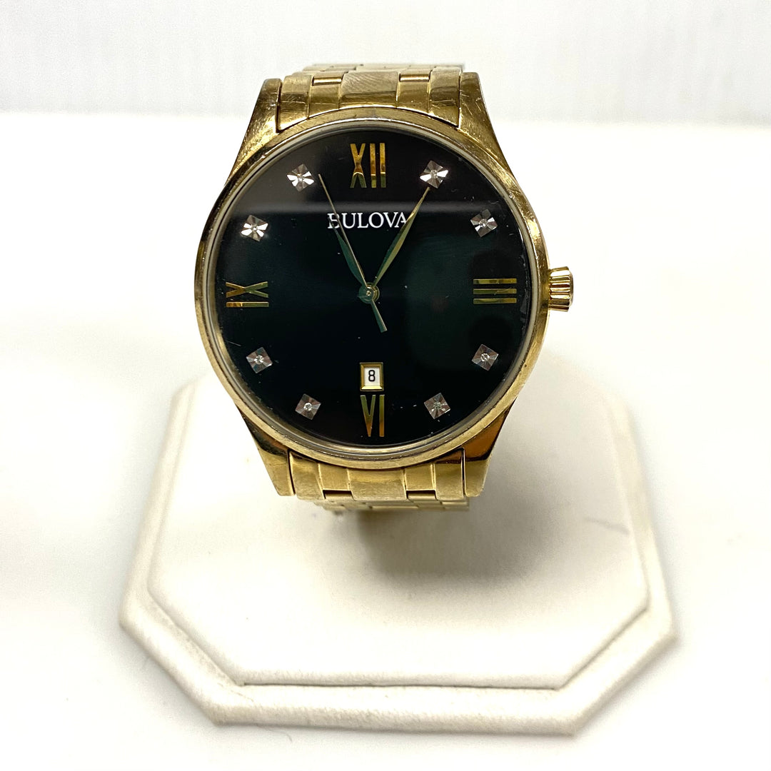 v772 Vintage Bulova Men's Classic Diamond Gold-Tone Stainless Steel Wrist Watch