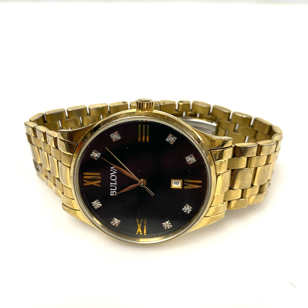 v772 Vintage Bulova Men's Classic Diamond Gold-Tone Stainless Steel Wrist Watch