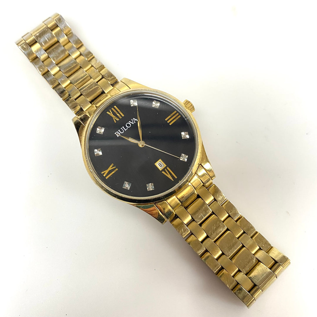 v772 Vintage Bulova Men's Classic Diamond Gold-Tone Stainless Steel Wrist Watch
