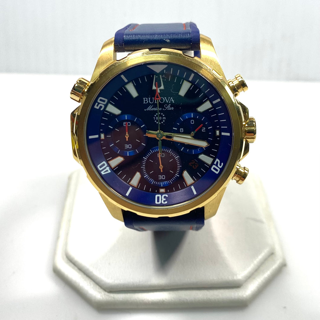 v777 Bulova Marine Star Chronograph Model 97B168 Stainless Steel Men Wrist Watch