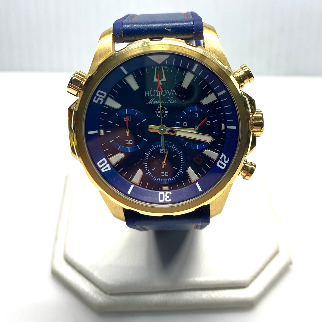 v777 Bulova Marine Star Chronograph Model 97B168 Stainless Steel Men Wrist Watch