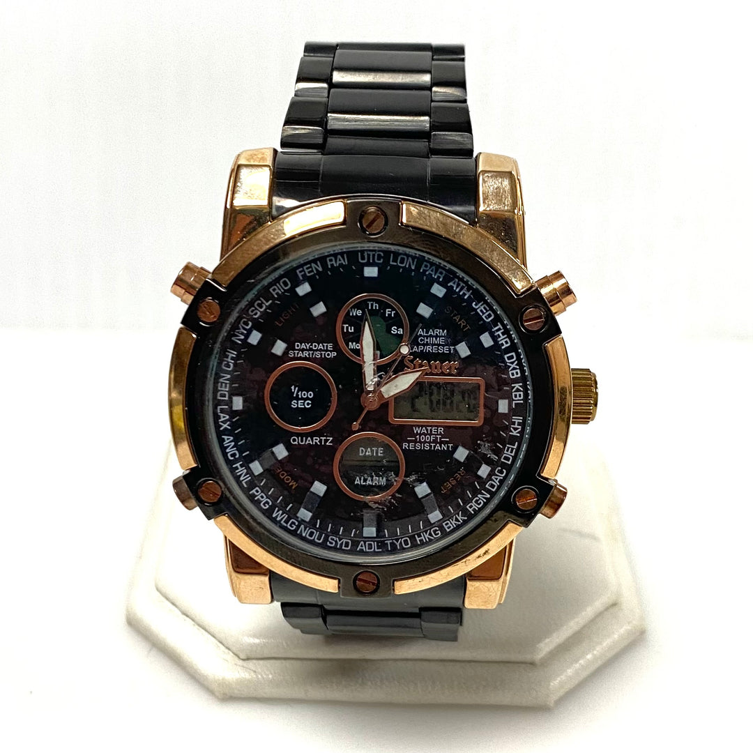 v778 Stauer Due Volta Model 52318 Quartz Mov't Stainless Steel Men's Wrist Watch