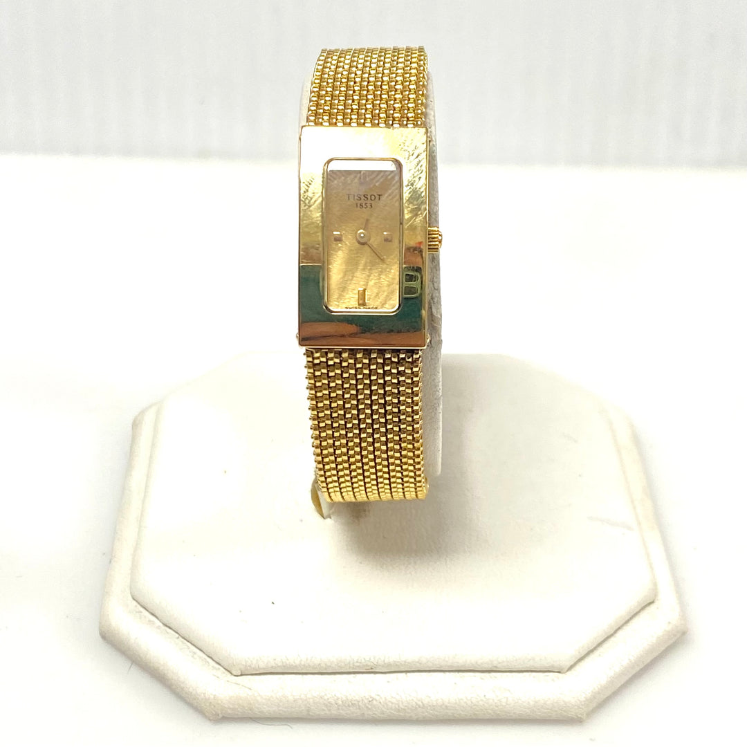v792 Vintage Tissot Bellflower 18k Yellow Gold Mesh Bracelet Ladies' Wrist Watch