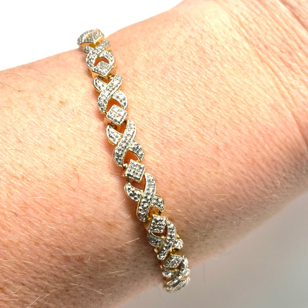 v794 Vintage Two-tone "Hugs & Kisses" X and O Sterling Silver 925 Link Tennis Bracelet