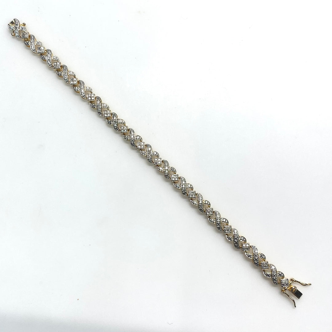 v794 Vintage Two-tone "Hugs & Kisses" X and O Sterling Silver 925 Link Tennis Bracelet