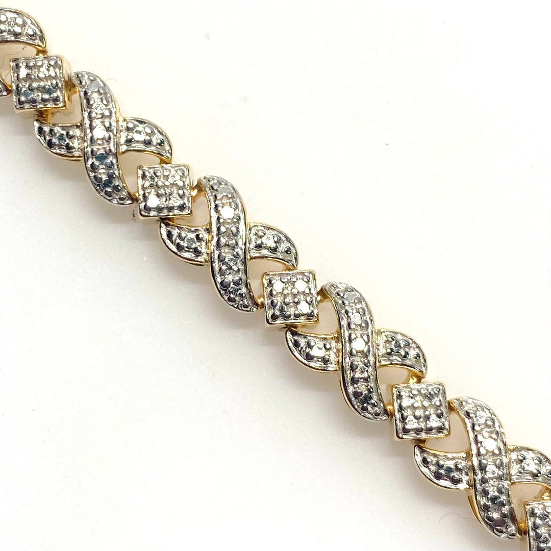 v794 Vintage Two-tone "Hugs & Kisses" X and O Sterling Silver 925 Link Tennis Bracelet