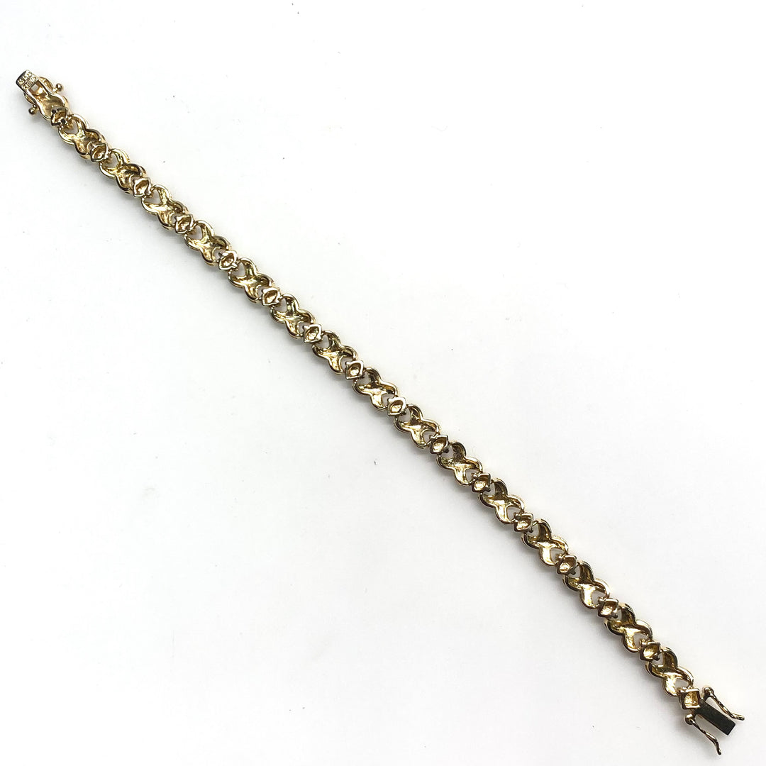v794 Vintage Two-tone "Hugs & Kisses" X and O Sterling Silver 925 Link Tennis Bracelet