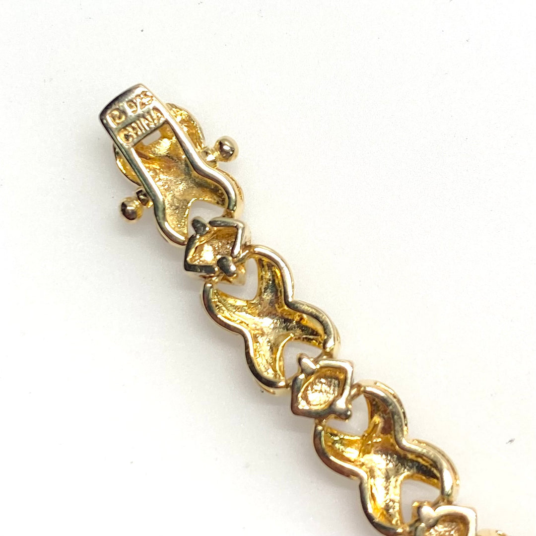 v794 Vintage Two-tone "Hugs & Kisses" X and O Sterling Silver 925 Link Tennis Bracelet