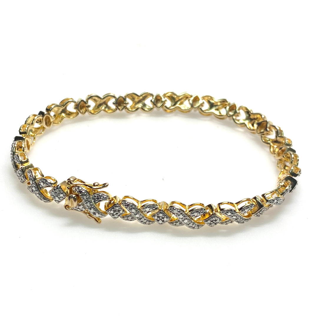v794 Vintage Two-tone "Hugs & Kisses" X and O Sterling Silver 925 Link Tennis Bracelet
